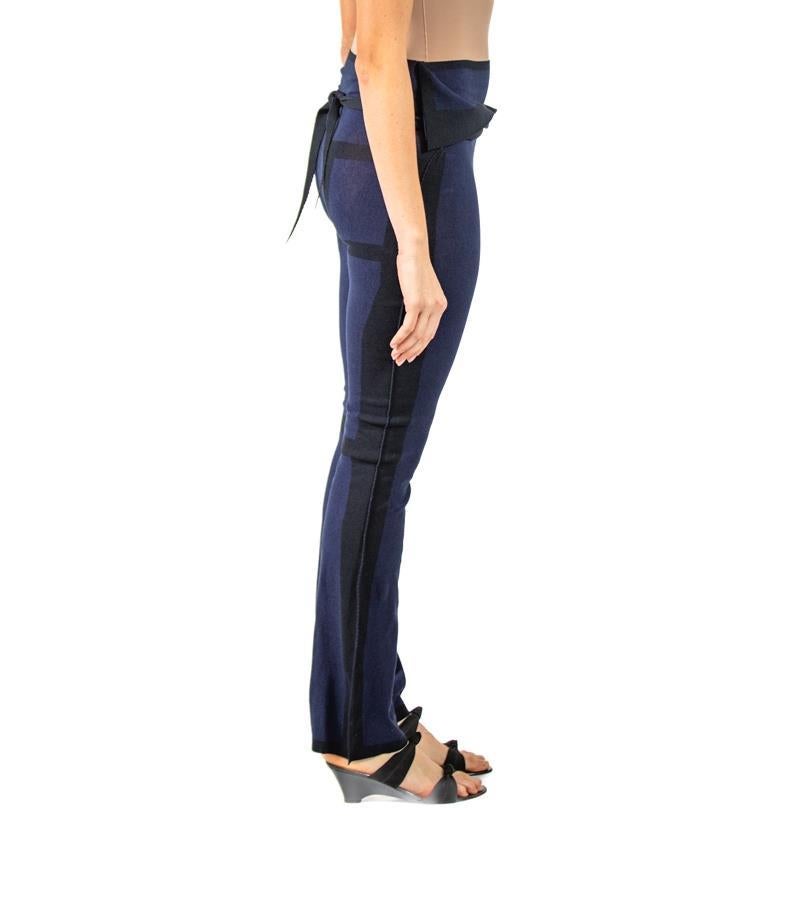 Women's 2000S ISSEY MIYAKE Navy Blue & Black Nylon Cotton Flared Pants With Wrap Around For Sale