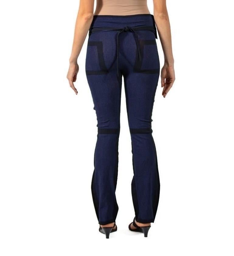 2000S ISSEY MIYAKE Navy Blue & Black Nylon Cotton Flared Pants With Wrap Around For Sale 1