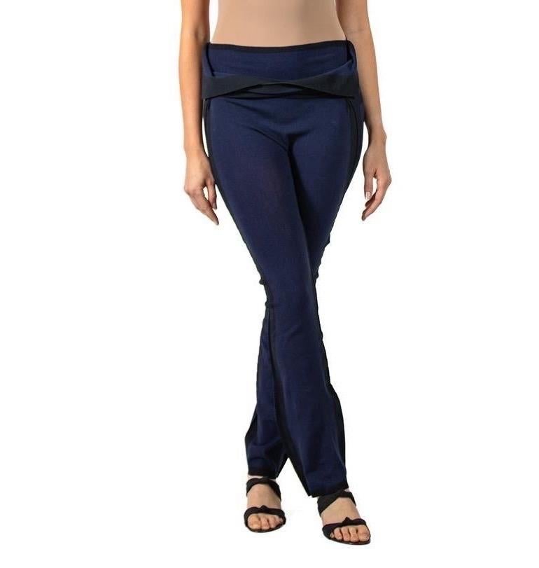 2000S ISSEY MIYAKE Navy Blue & Black Nylon Cotton Flared Pants With Wrap Around For Sale 2