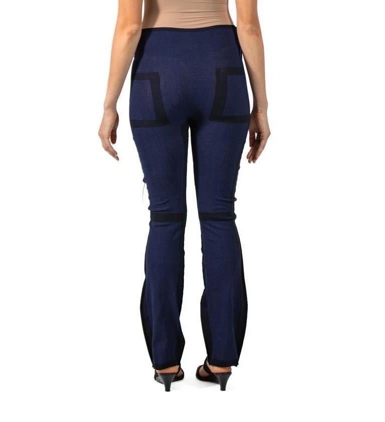 2000S ISSEY MIYAKE Navy Blue & Black Nylon Cotton Flared Pants With Wrap Around For Sale 3