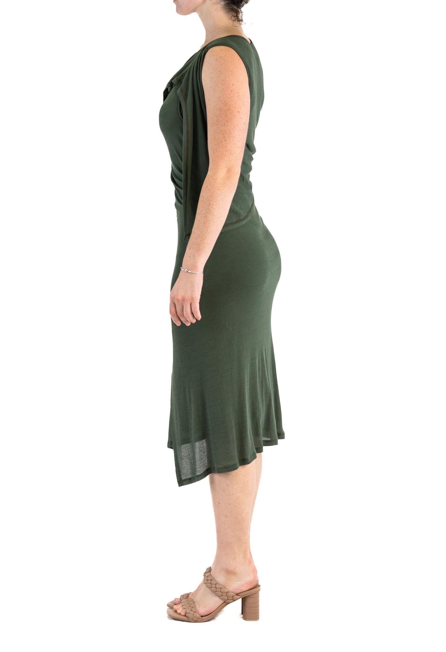 Women's or Men's 2000S ISSEY MIYAKE Olive Green Rayon Knit Asymmetrically Draped Dress