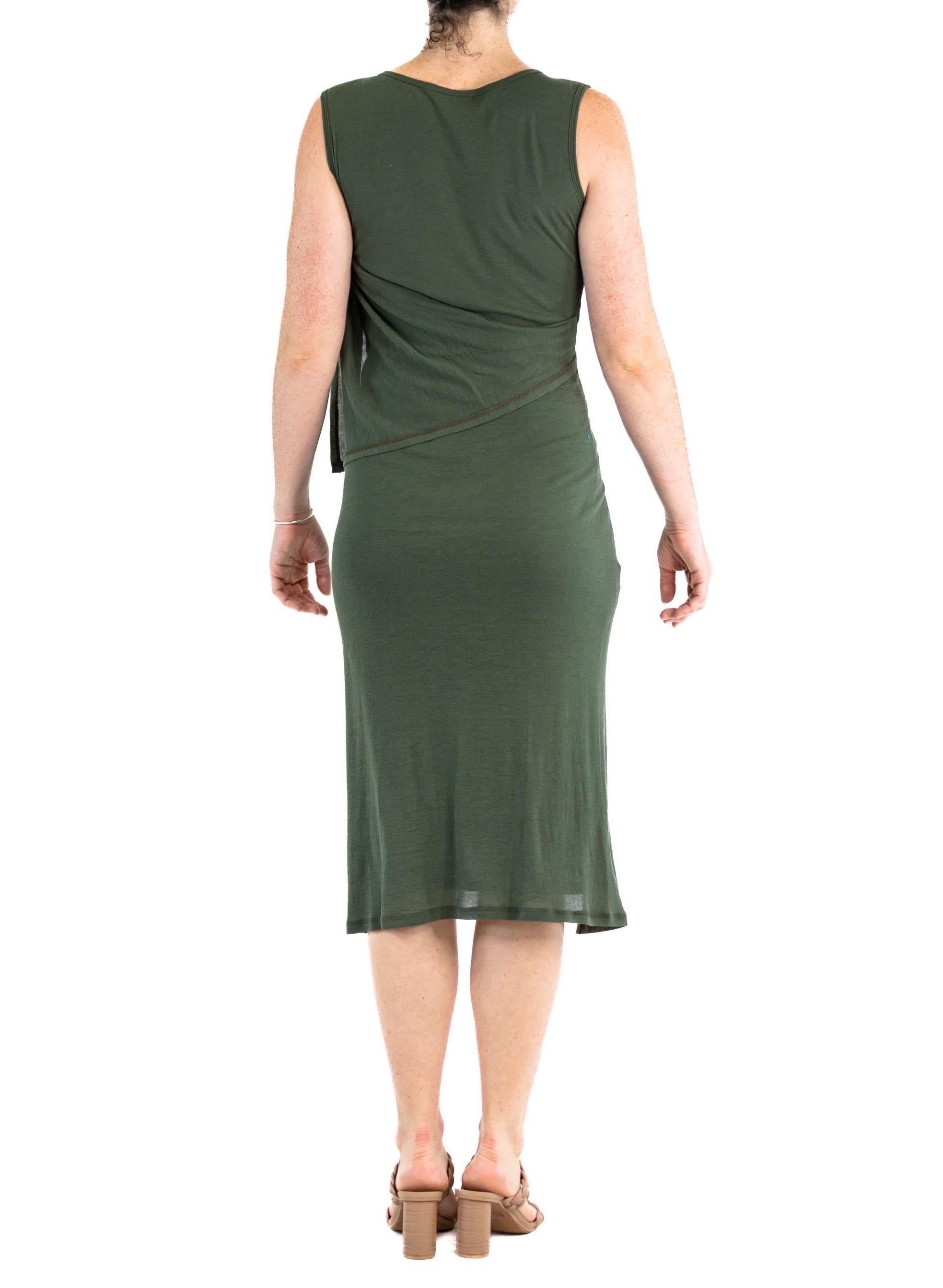 2000S ISSEY MIYAKE Olive Green Rayon Knit Asymmetrically Draped Dress 4