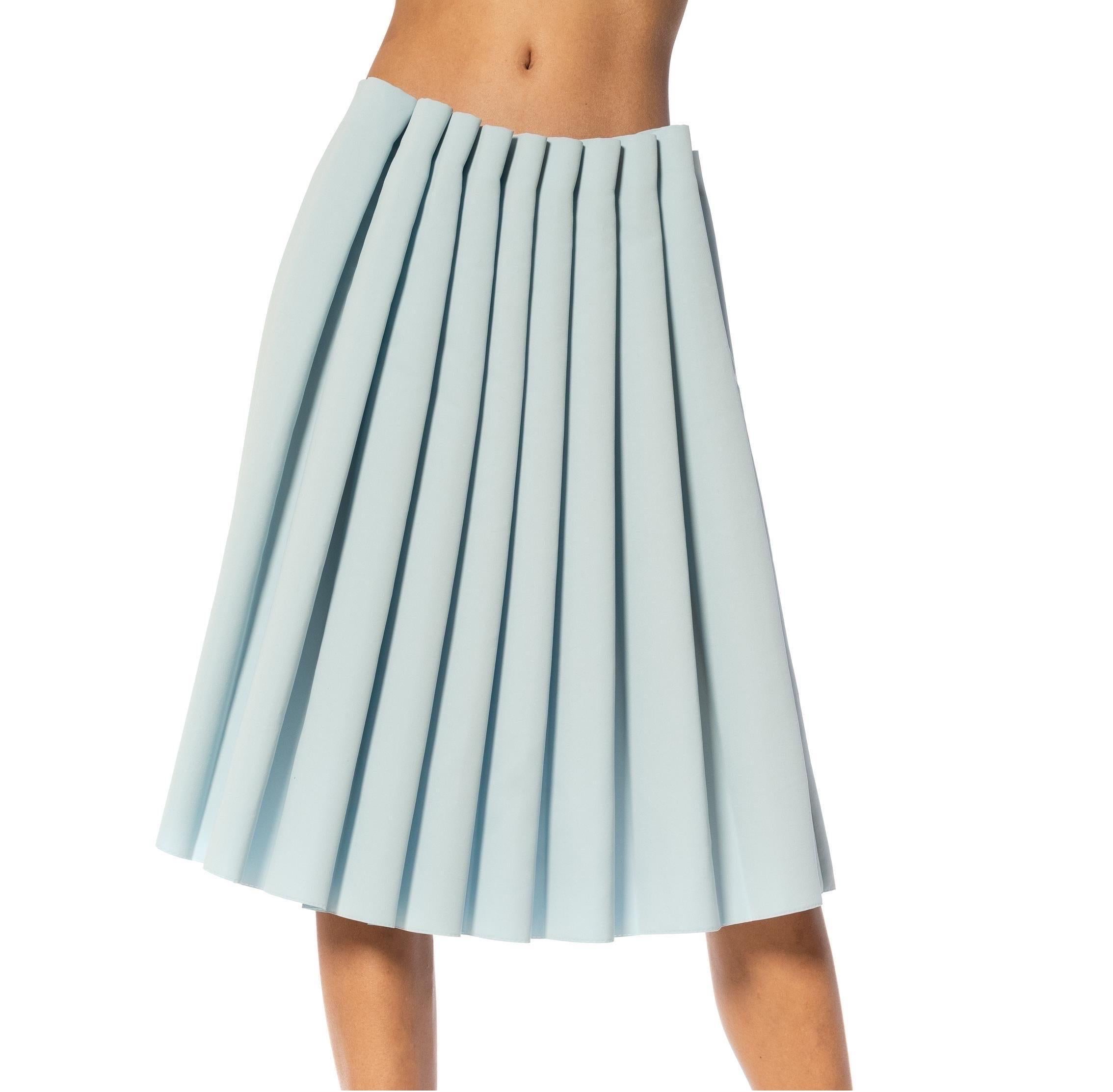 2000S ISSEY MIYAKE Powder Blue Cotton Pleated Skirt For Sale 7