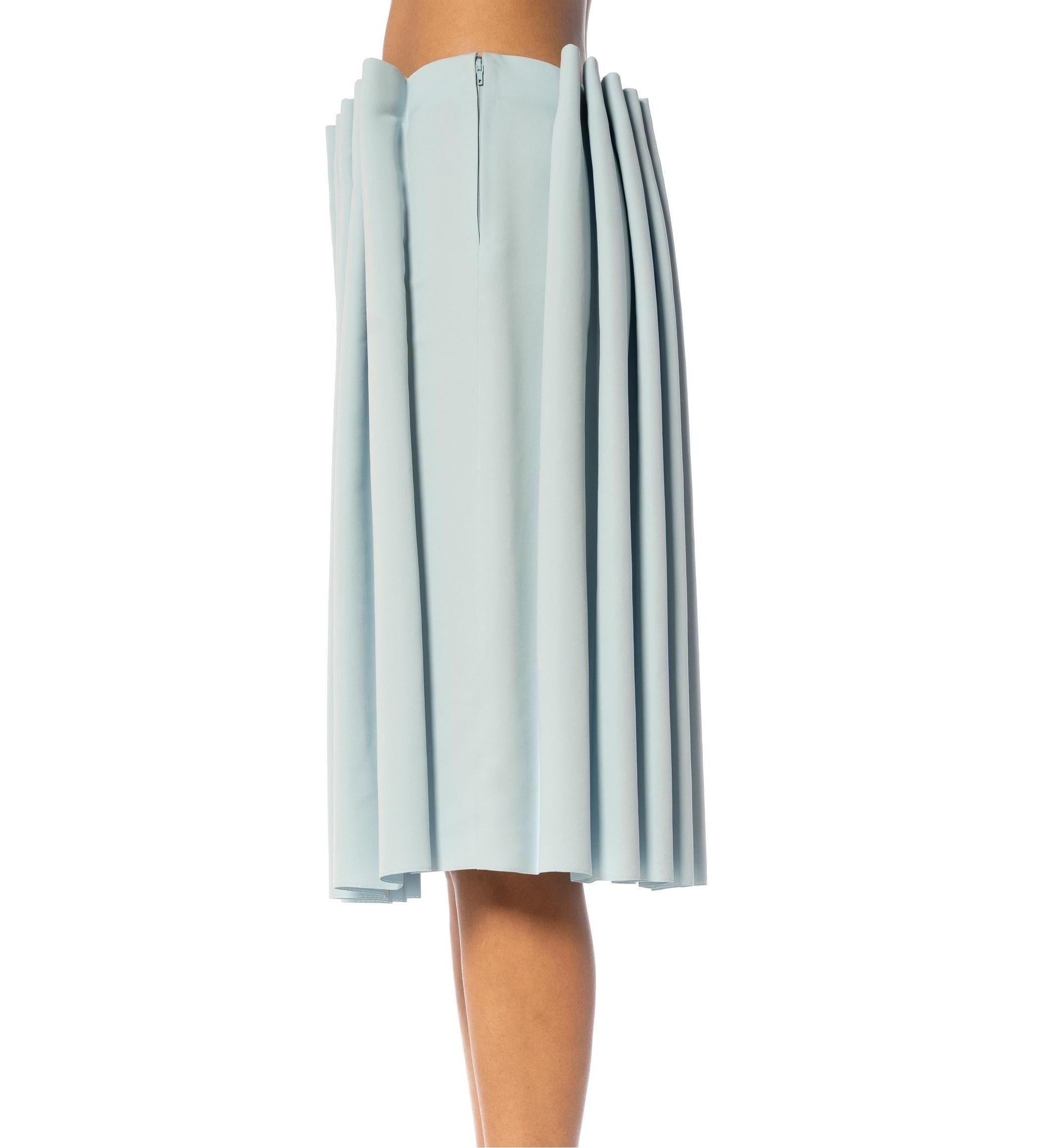 2000S ISSEY MIYAKE Powder Blue Cotton Pleated Skirt In Excellent Condition For Sale In New York, NY