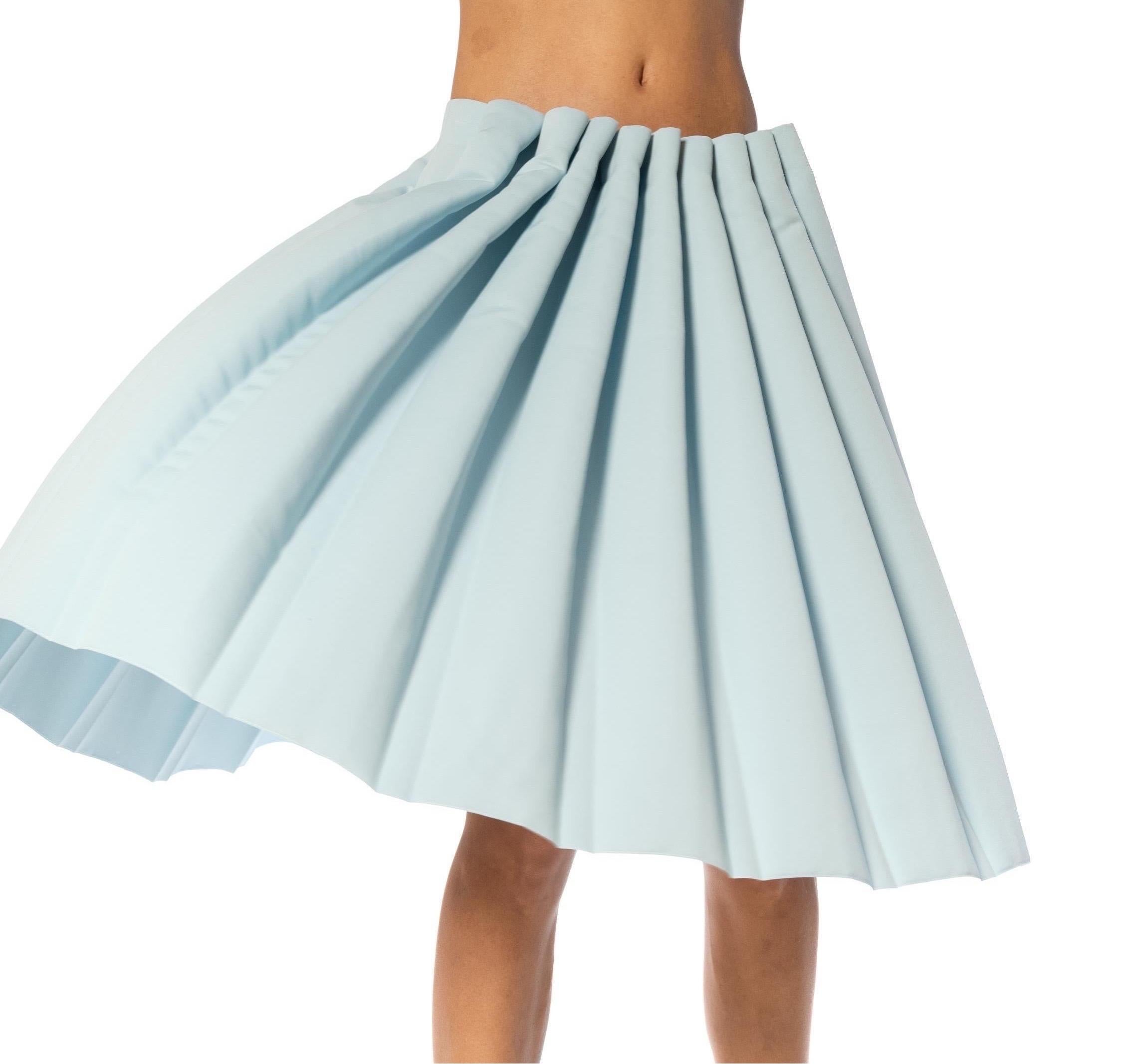 2000S ISSEY MIYAKE Powder Blue Cotton Pleated Skirt For Sale 5
