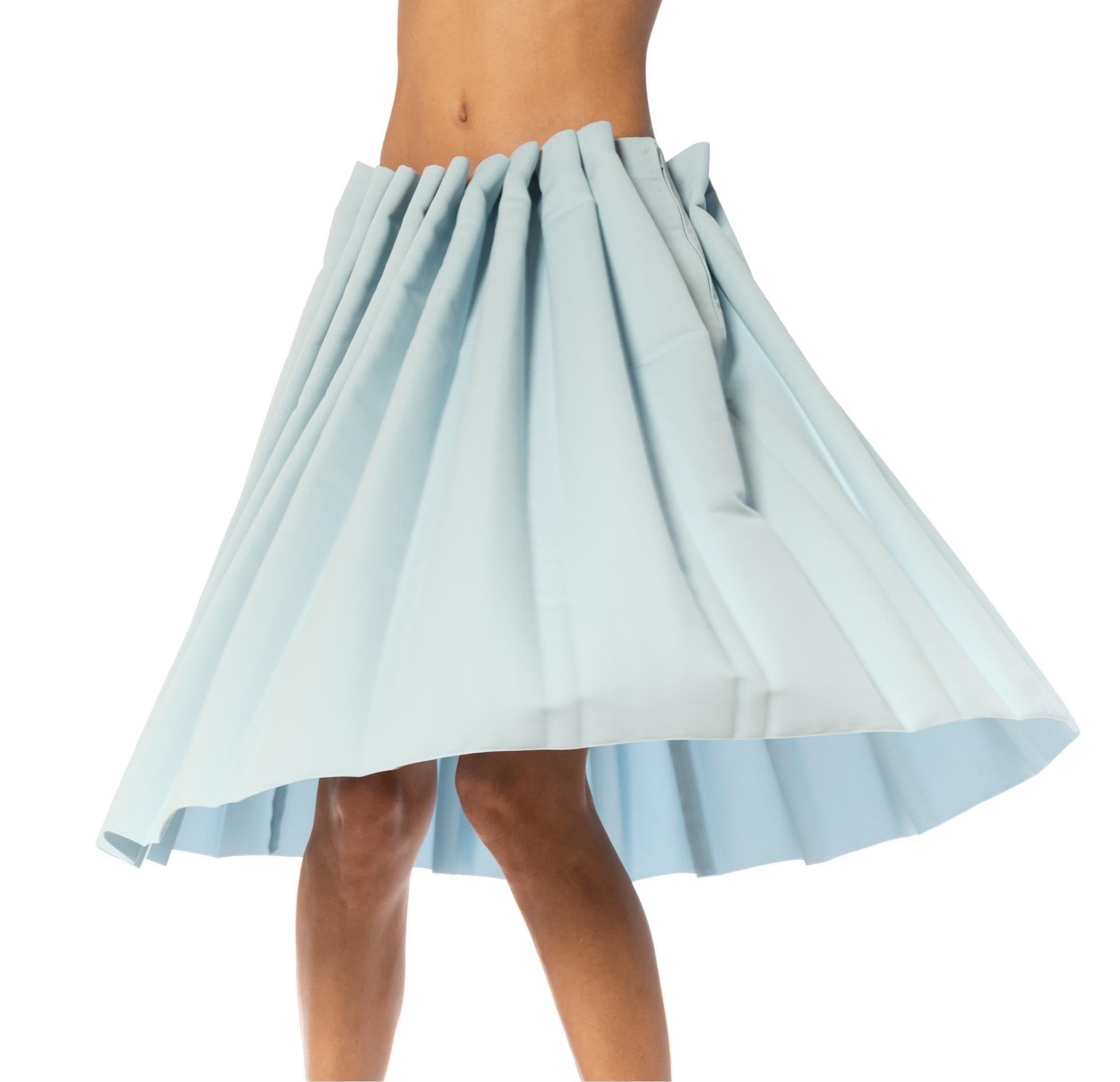 2000S ISSEY MIYAKE Powder Blue Cotton Pleated Skirt For Sale 6