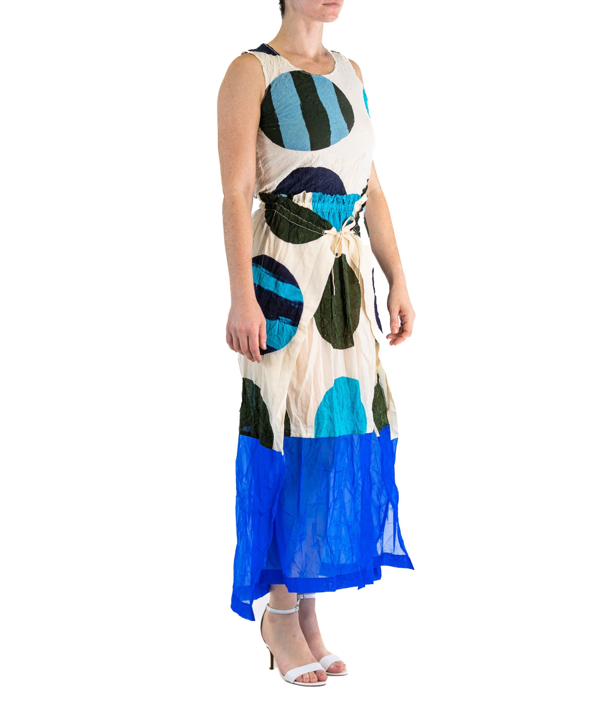 2000S ISSEY MIYAKE White & Blue Poly Blend Circle Print Textured Tank Top And W For Sale 5