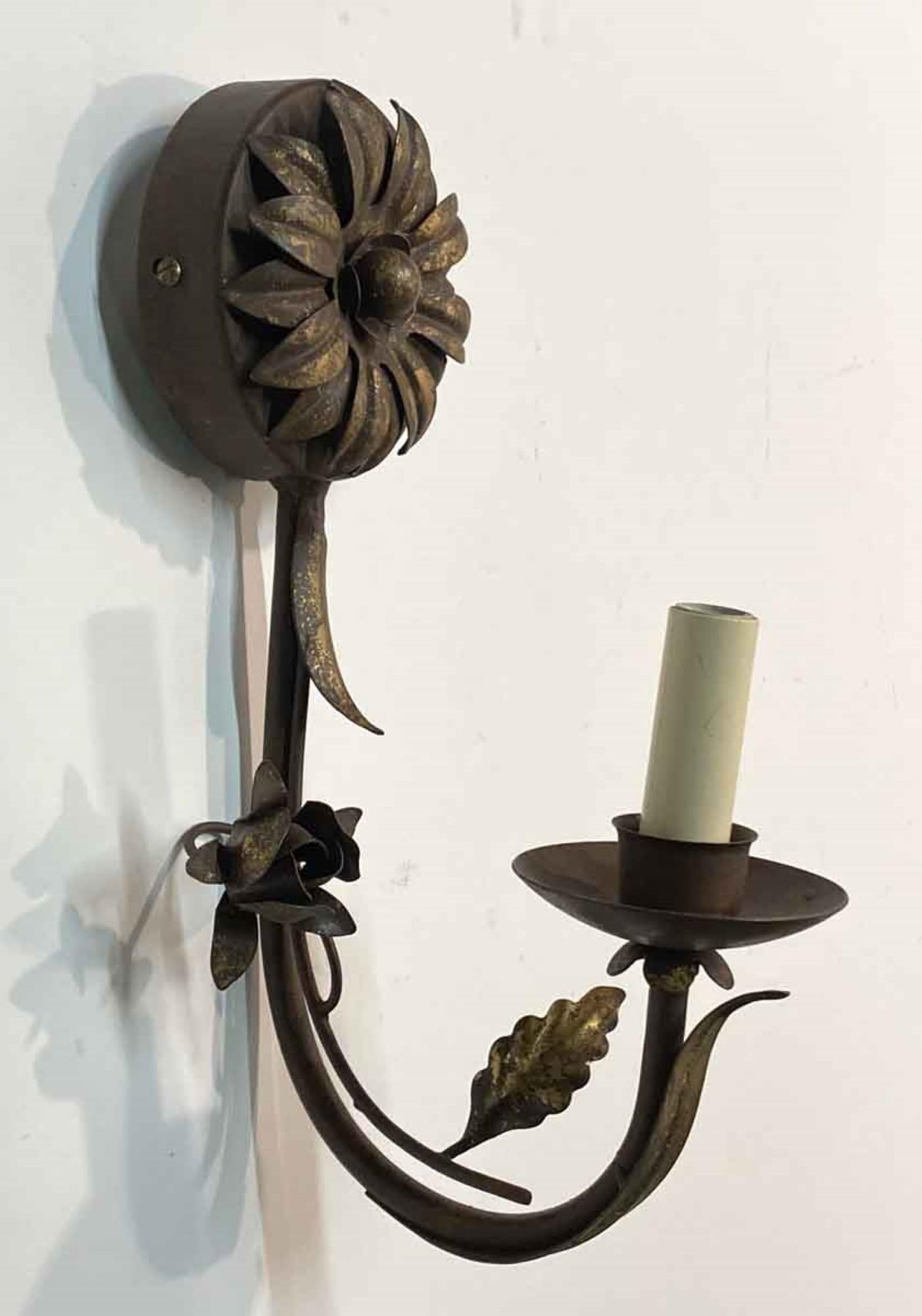 2000s Italian Florentine Wall Sconce in a Gold Gilt Hand Wrought Iron, Qty Avail 2