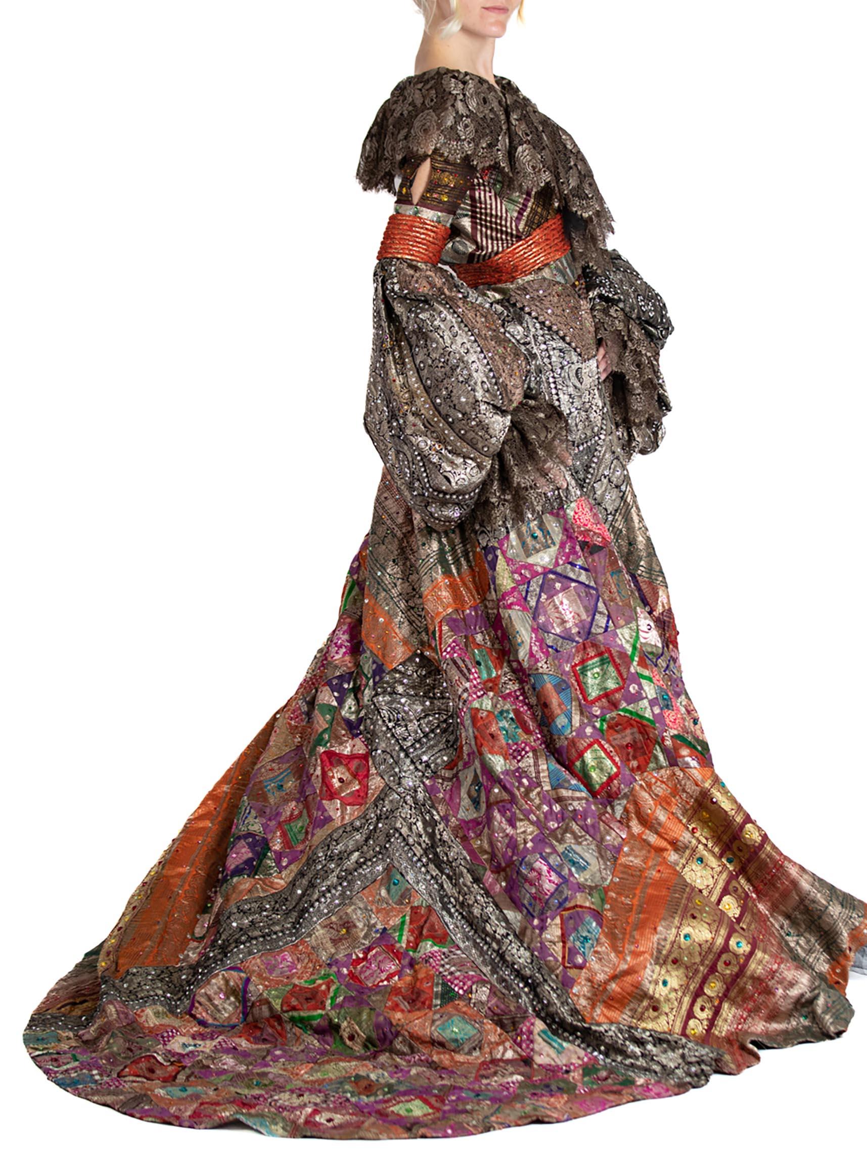 Brown 2000S JEAN LOUIS SCHERRER HAUTE COUTURE Gown In Antique Indian Metallic Silk Wi For Sale
