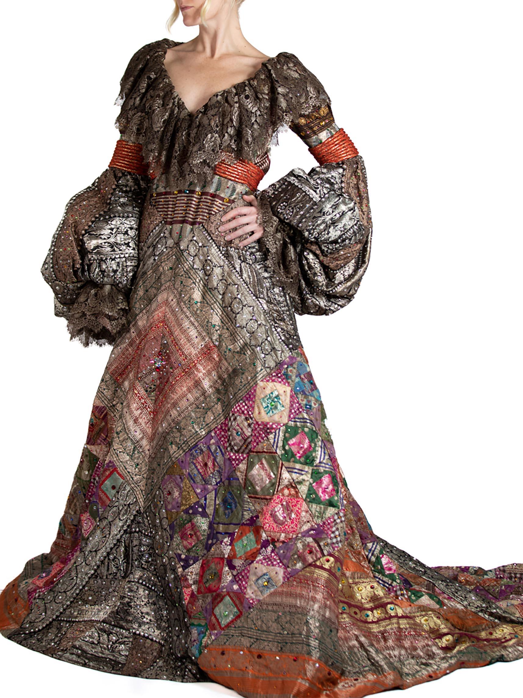 Marron 2000S JEAN LOUIS SCHERRER HAUTE COUTURE Robe en soie métallique indienne ancienne en vente