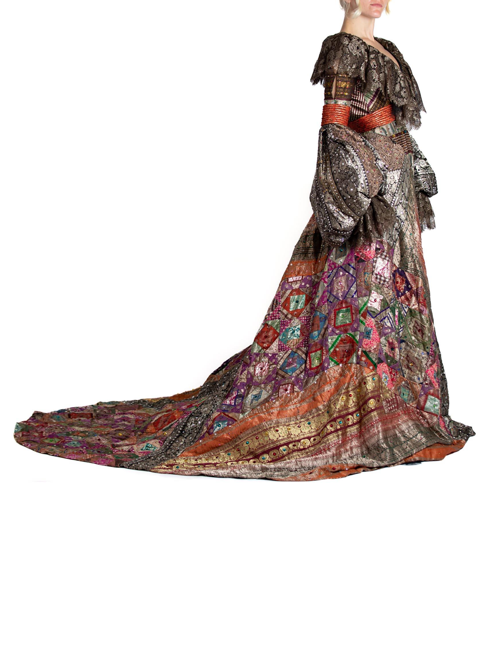 2000S JEAN LOUIS SCHERRER HAUTE COUTURE Robe en soie métallique indienne ancienne en vente 1