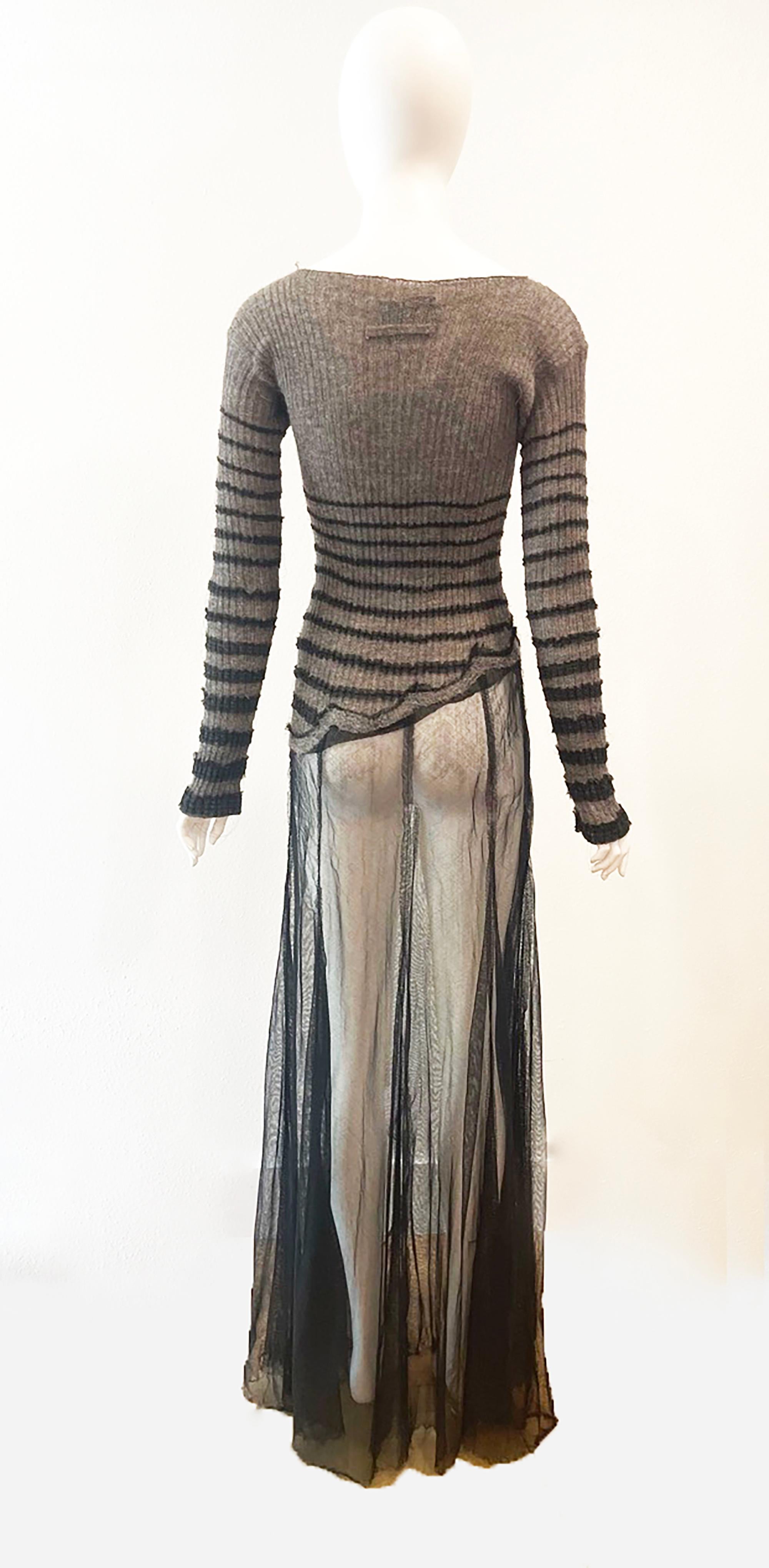 Gray 2000s Jean Paul Gaultier Alpaca Sheer Evening Gown