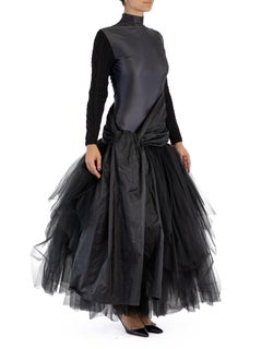 1980s JEAN PAUL GAULTIER Black Silk Knit Sleeves & Tulle Skirt Gown