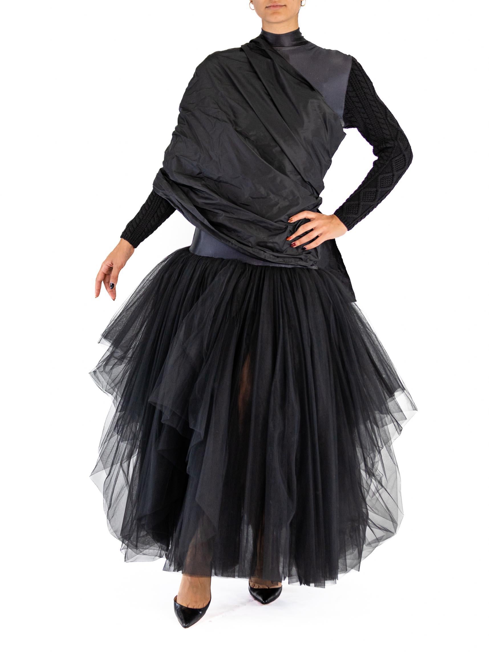 Women's 2000S JEAN PAUL GAULTIER Black Silk Knit Sleeves & Tulle Skirt Gown For Sale