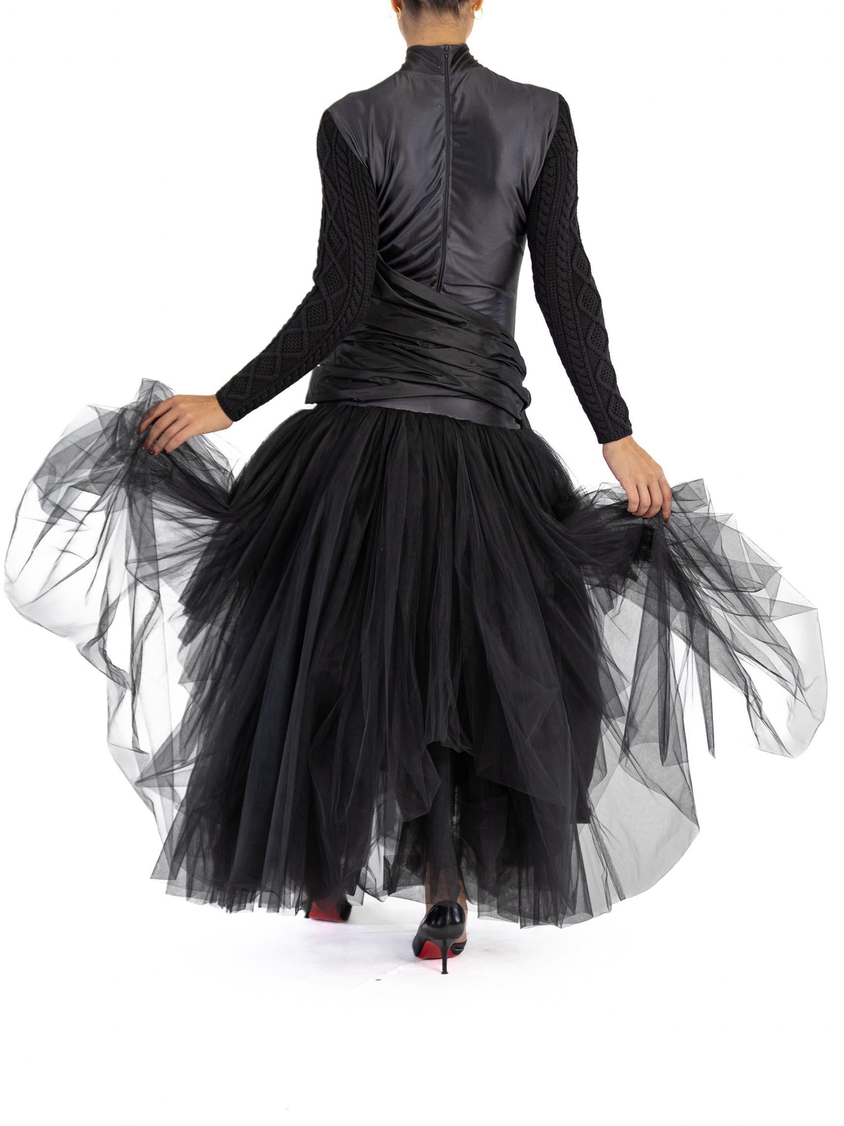2000S JEAN PAUL GAULTIER Black Silk Knit Sleeves & Tulle Skirt Gown For Sale 4