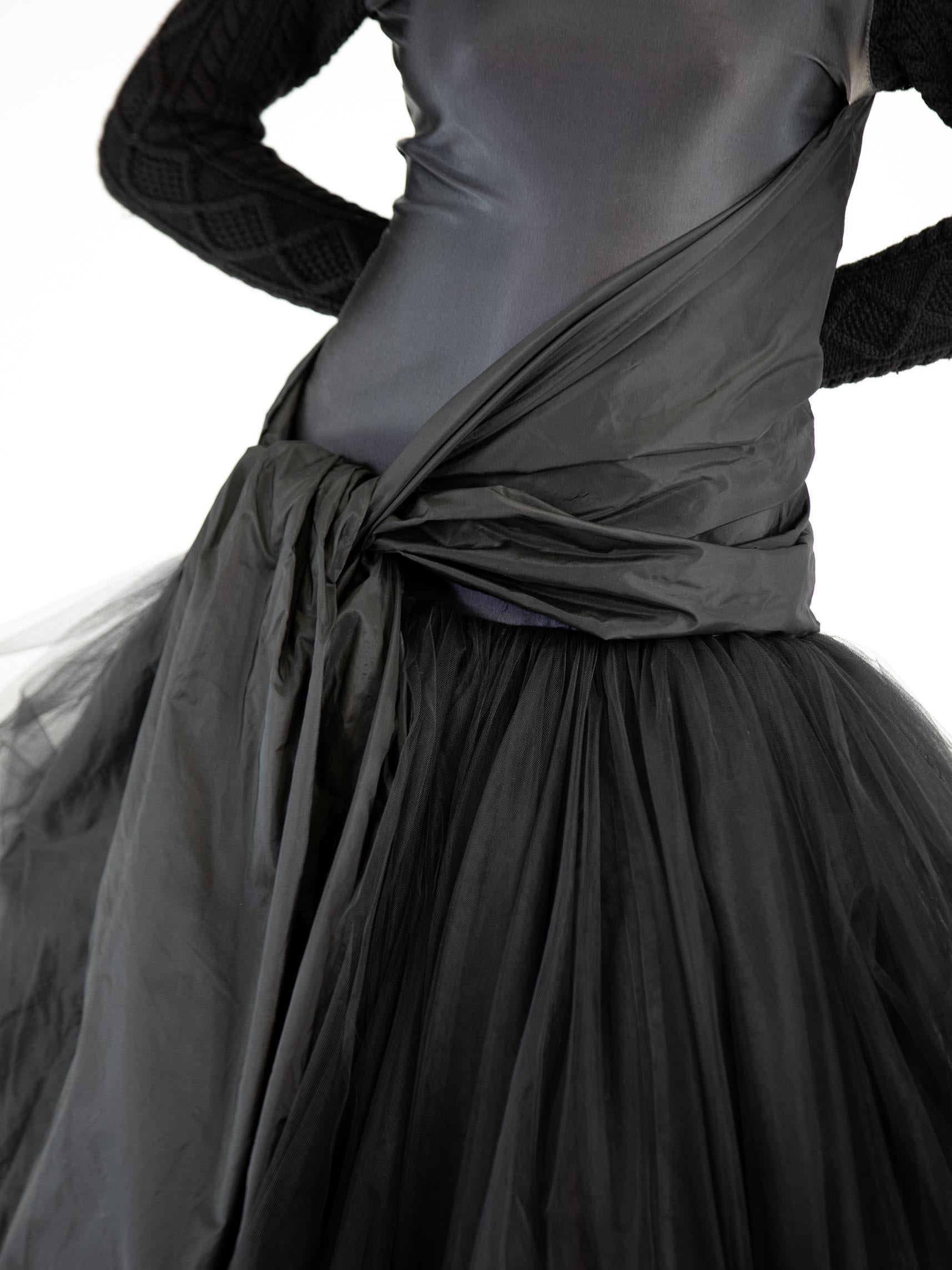 2000S JEAN PAUL GAULTIER Black Silk Knit Sleeves & Tulle Skirt Gown For Sale 5