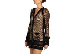 2000S Jean Paul Gaultier Black Wool Fishnet Cardigan