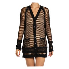 2000S Jean Paul Gaultier Black Wool Fishnet Cardigan
