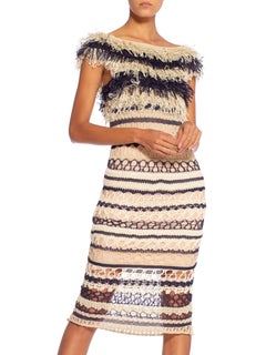 2000S JEAN PAUL GAULTIER Blue & White Hand Crochet Rayon Linen Dress