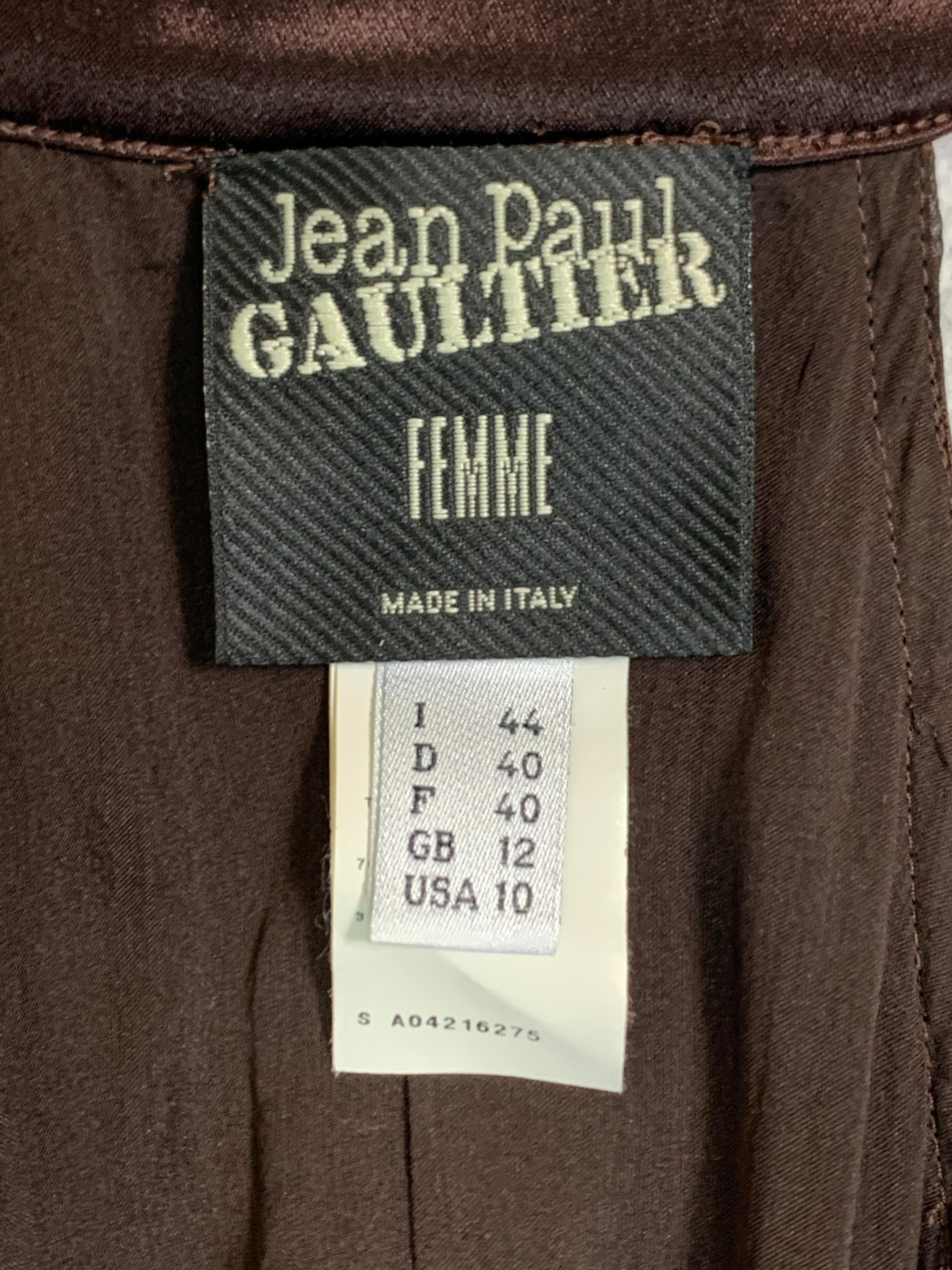 F/W 2008 Jean Paul Gaultier Runway Brown Satin Plunging Cut-Out Gown Dress In Good Condition For Sale In Yukon, OK