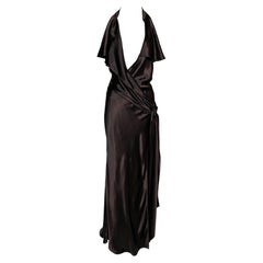 2000's Jean Paul Gaultier Brown Satin Plunging Cut-Out Gown Dress