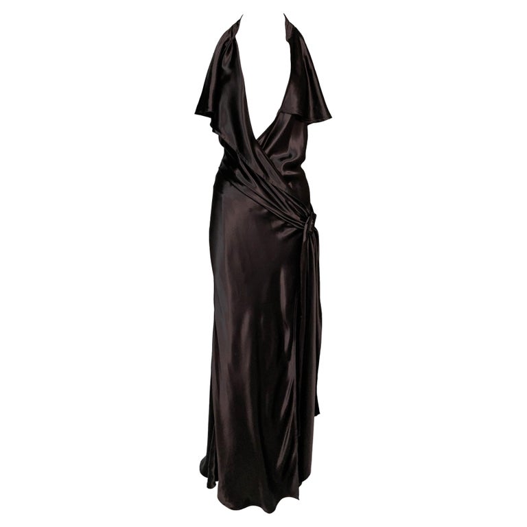 2000's Jean Paul Gaultier Brown Satin Plunging Cut-Out Gown Dress For ...