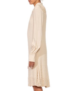 2000S JEAN PAUL GAULTIER Cream Silk Long Sleeved Cocktail Dress Covered In Pear