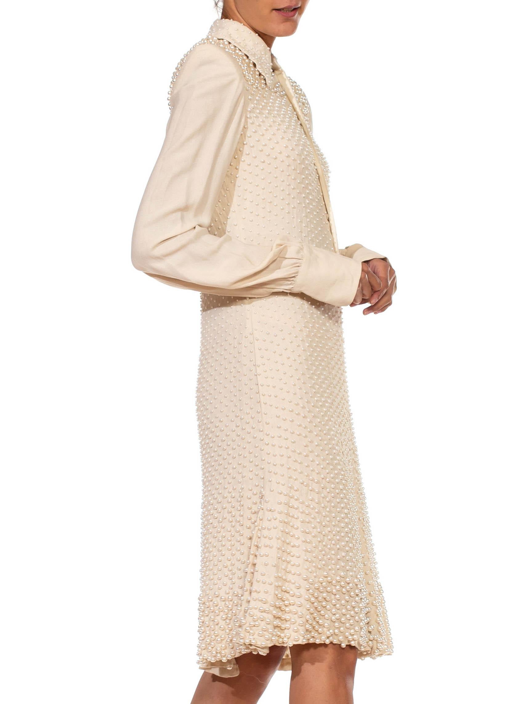 Beige 2000S JEAN PAUL GAULTIER Cream Silk Long Sleeved Cocktail Dress Covered In Pear For Sale