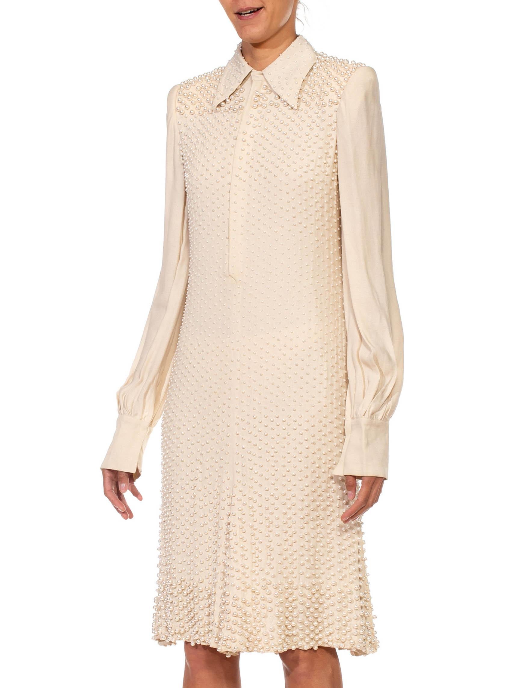 2000S JEAN PAUL GAULTIER Cream Silk Long Sleeved Cocktail Dress Covered In Pear In Excellent Condition For Sale In New York, NY