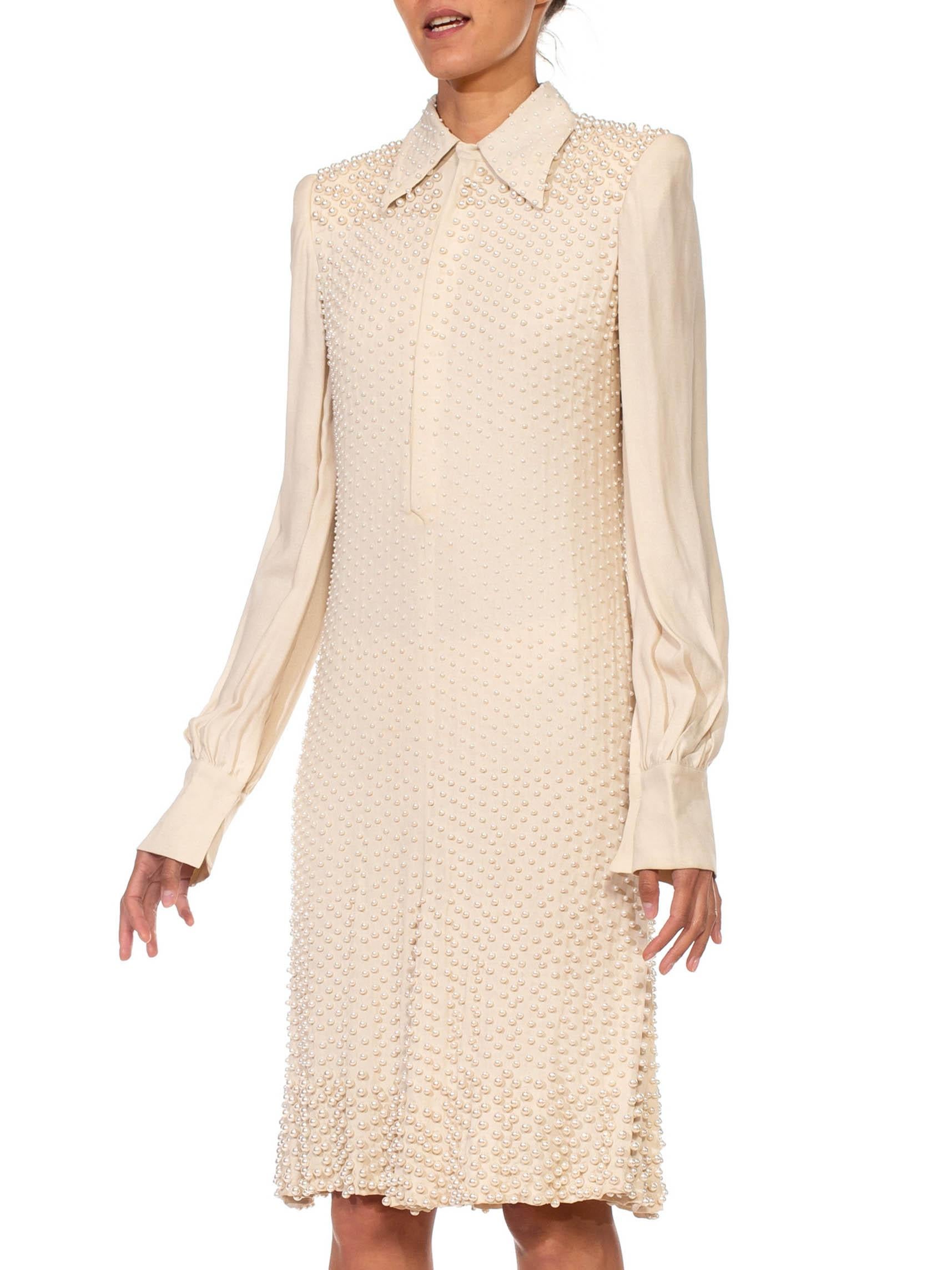 Women's 2000S JEAN PAUL GAULTIER Cream Silk Long Sleeved Cocktail Dress Covered In Pear For Sale