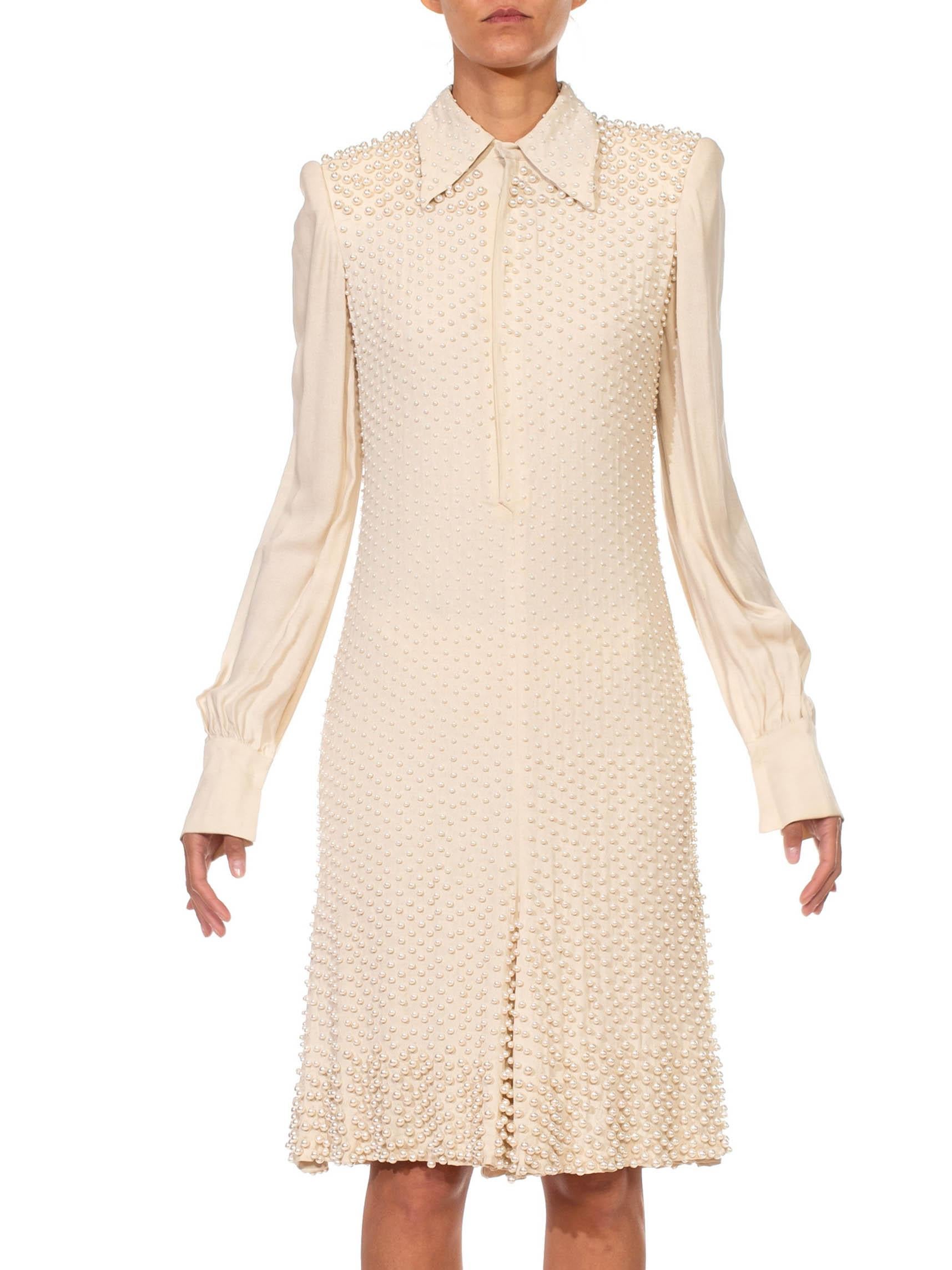 2000S JEAN PAUL GAULTIER Cream Silk Long Sleeved Cocktail Dress Covered In Pear For Sale 2