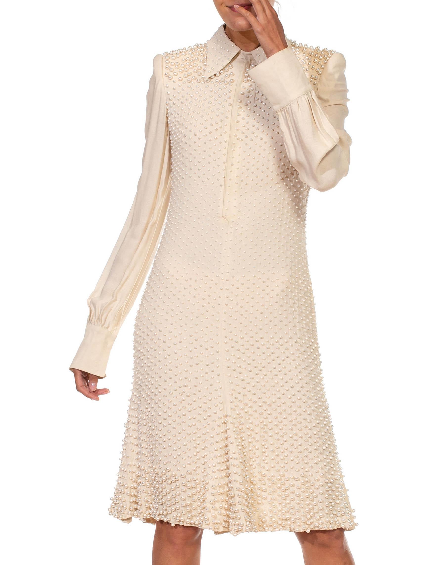 2000S JEAN PAUL GAULTIER Cream Silk Long Sleeved Cocktail Dress Covered In Pear For Sale 3