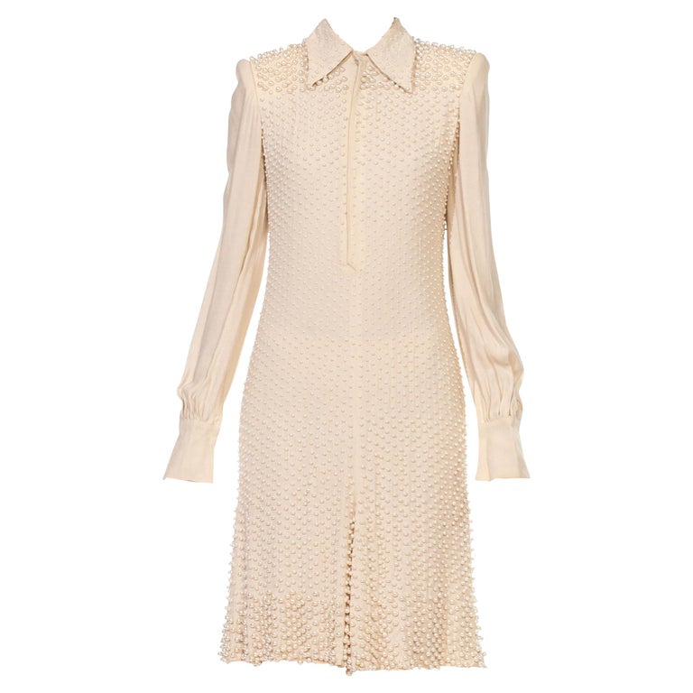 2000S JEAN PAUL GAULTIER Cream Silk Long Sleeved Cocktail Dress Covered ...