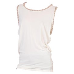 2000S JEAN PAUL GAULTIER Ivory Jersey Mesh Net Distressed Punk Top With Gold Ch