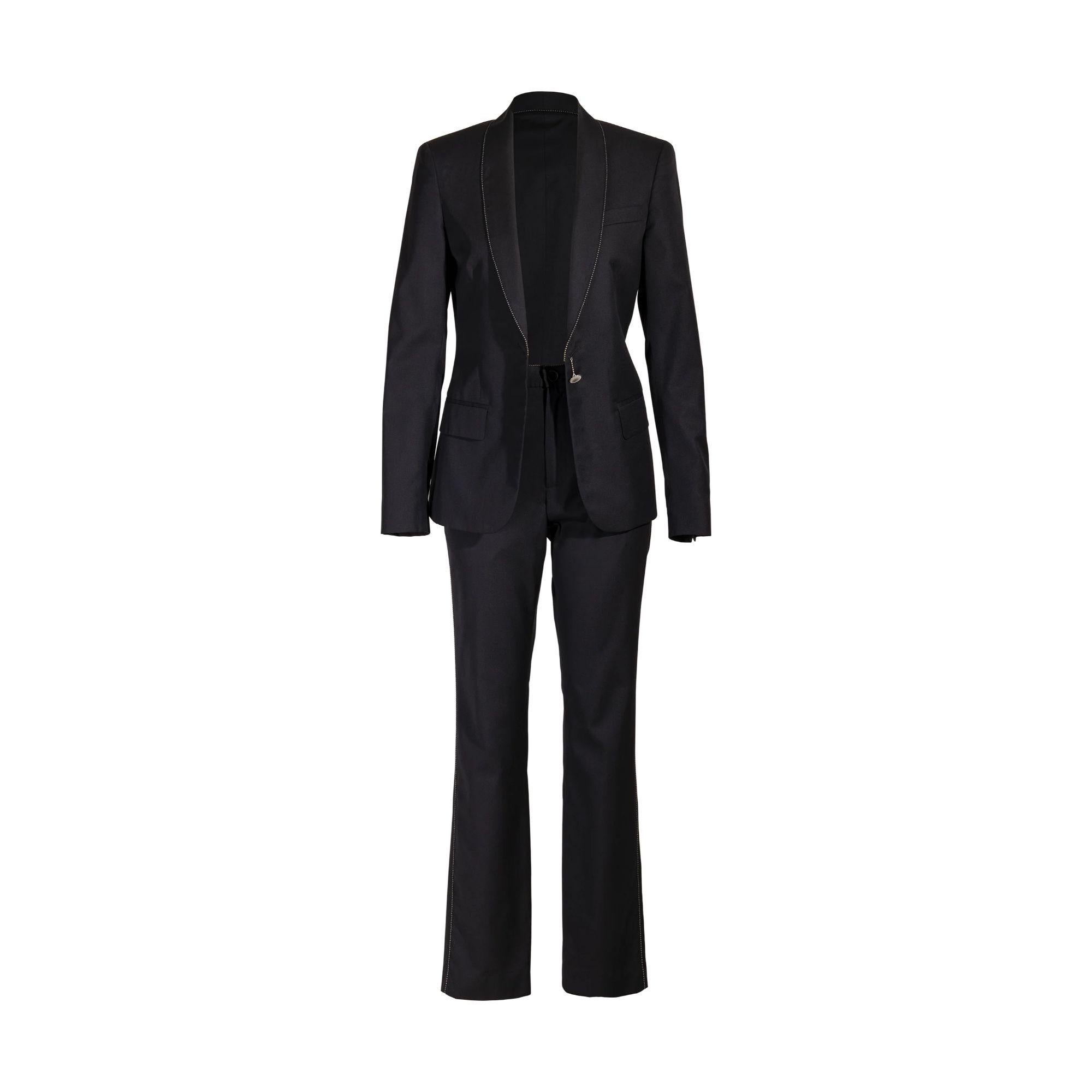 Black 2000's Jean Paul Gaultier Pant Suit Set with Gunmetal Beaded Trim