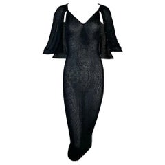 2000's Jean Paul Gaultier Pin-Up Sheer Black Knit Bodycon Wiggle Dress Shawl