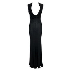 2000's Jean Paul Gaultier Plunging Semi-Sheer Black Extra Long Gown Dress