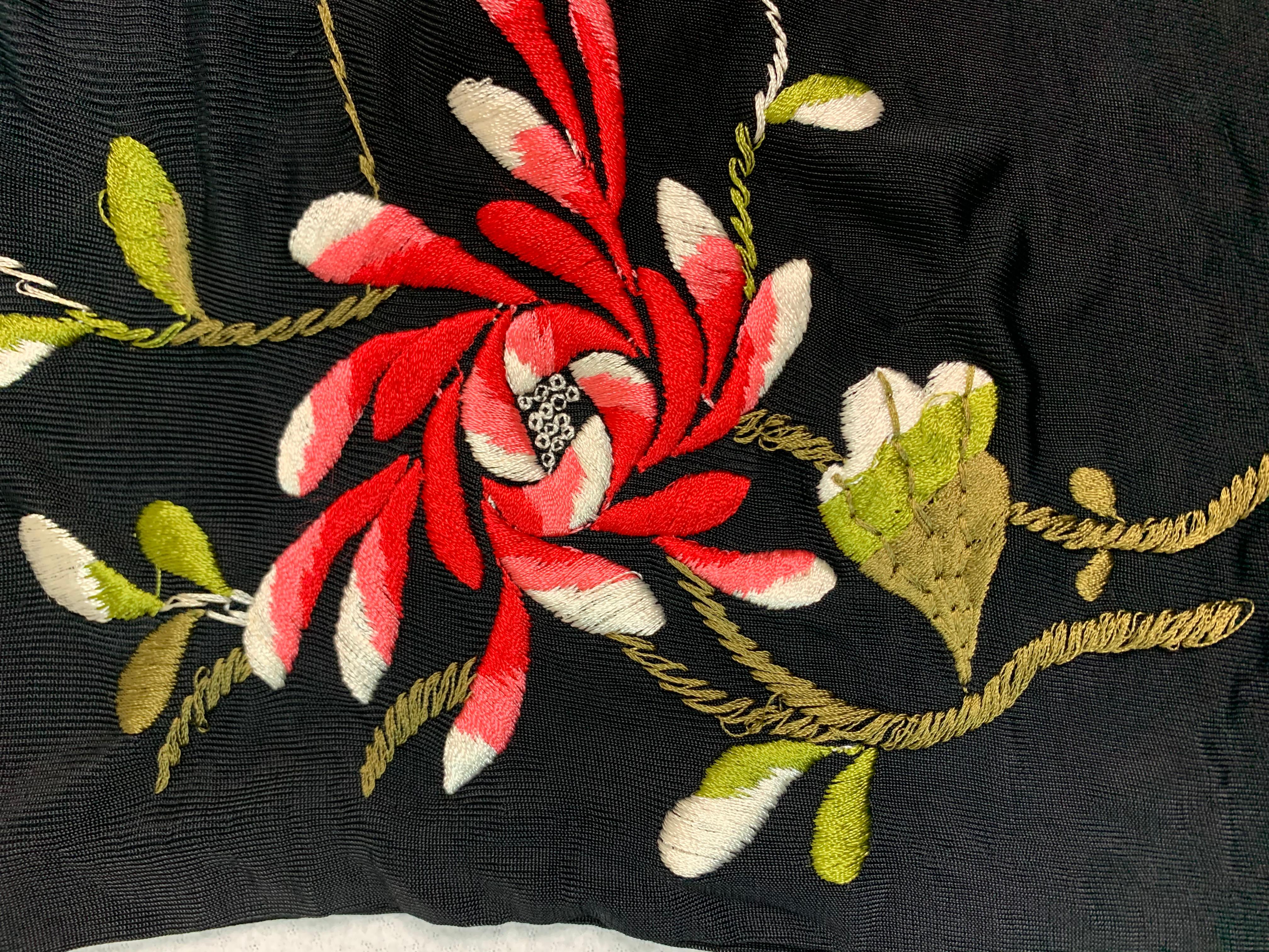 2000's Jean Paul Gaultier Plunging Sheer Black Embroidered Kimono Long Dress 1