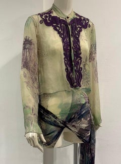 2000s Jean Paul Gaultier printed silk embroidered draped dress