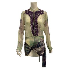 2000s Jean Paul Gaultier printed silk embroidered draped dress