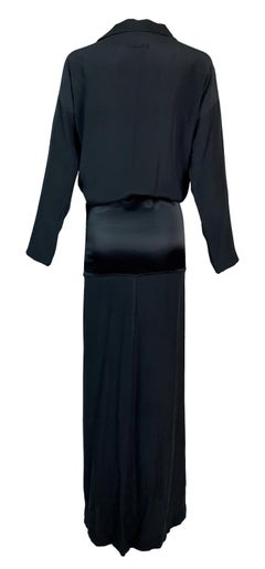 2000's Jean Paul Gaultier Semi-Sheer Black Silk Plunging Drop Waist Long Dress