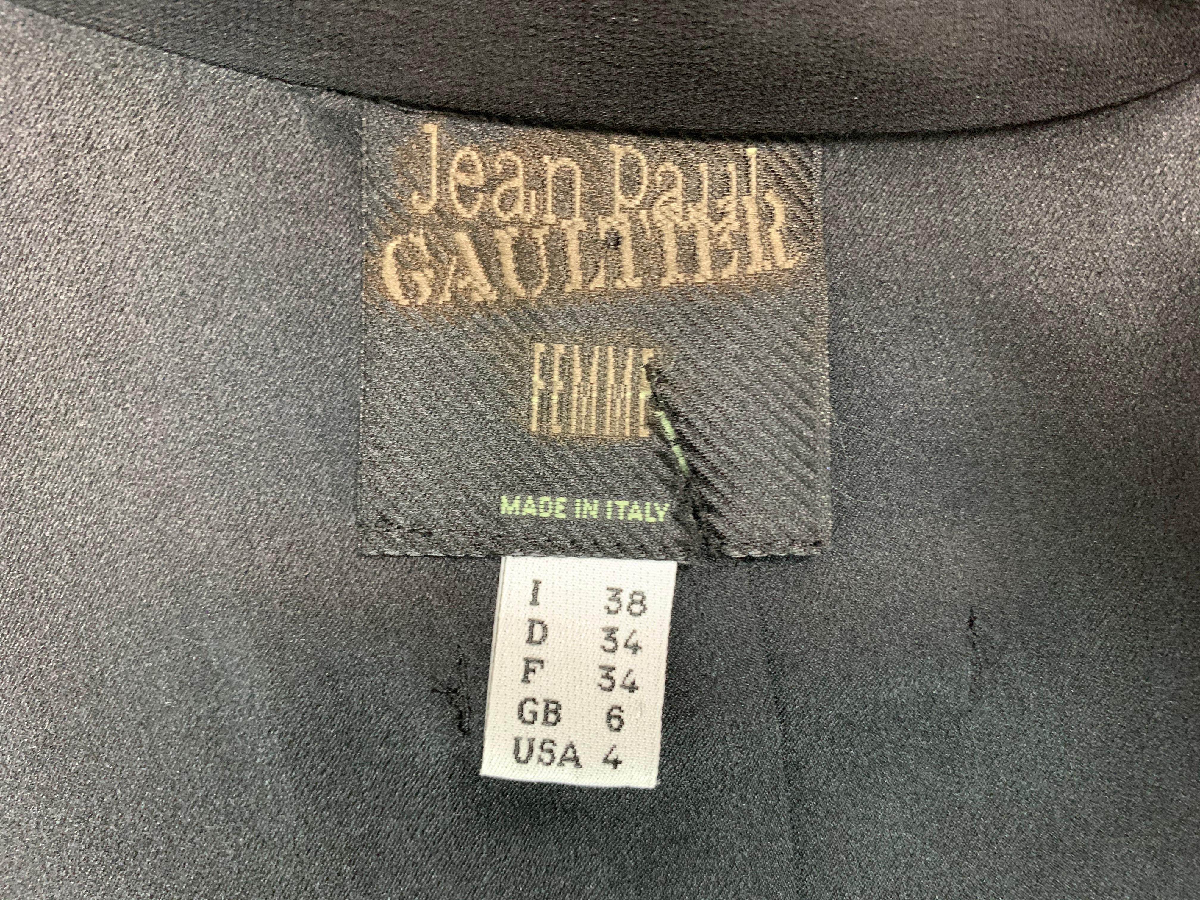2000's Jean Paul Gaultier Semi-Sheer Black Silk Plunging Drop Waist Long Dress In Good Condition In Yukon, OK