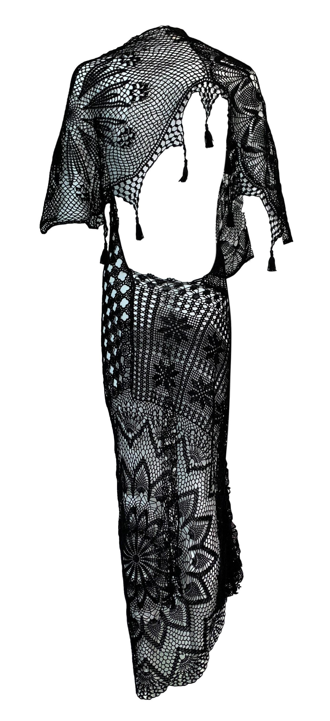 S/S 2008 Jean Paul Gaultier Runway Sheer Black Knit Crochet Plunging Dress In Good Condition In Yukon, OK