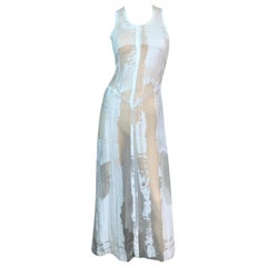 2000
s Jean Paul Gaultier Sheer Ivory Logo High Slits Gown Dress