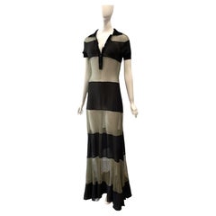 2000s Jean Paul Gaultier sheer paneled striped evening gown
