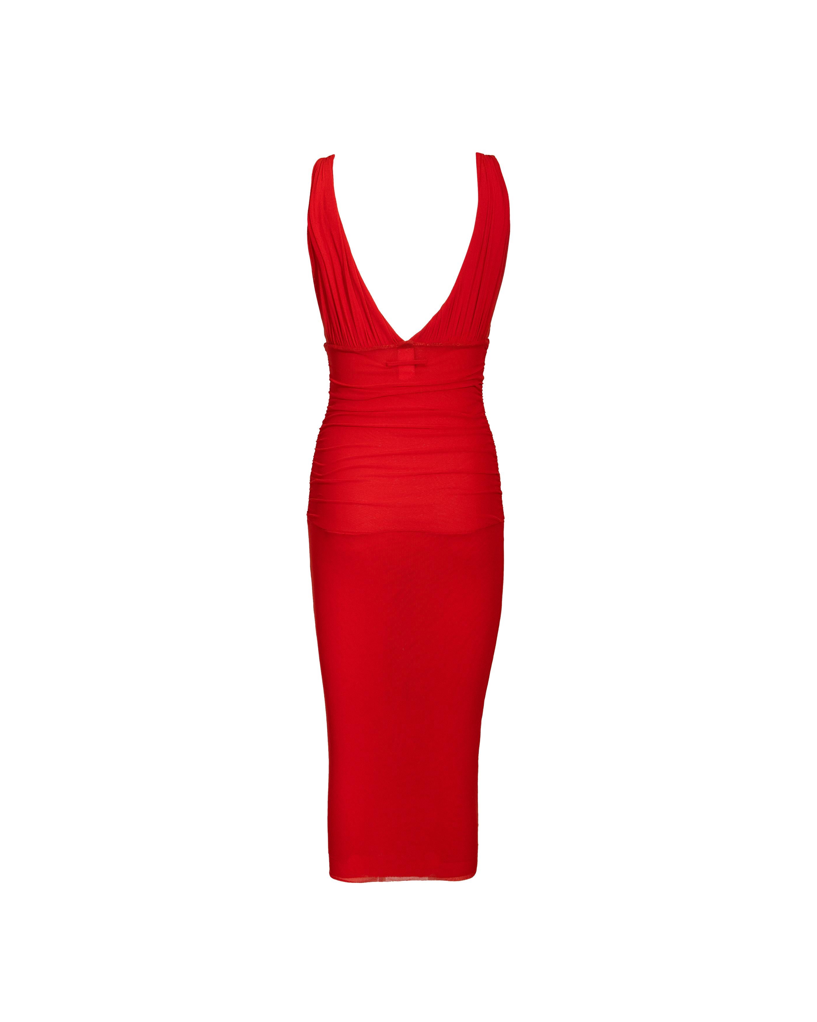 Women's 2000's Jean Paul Gaultier 'Soleil' Red Below-Knee Sleeveless Dress