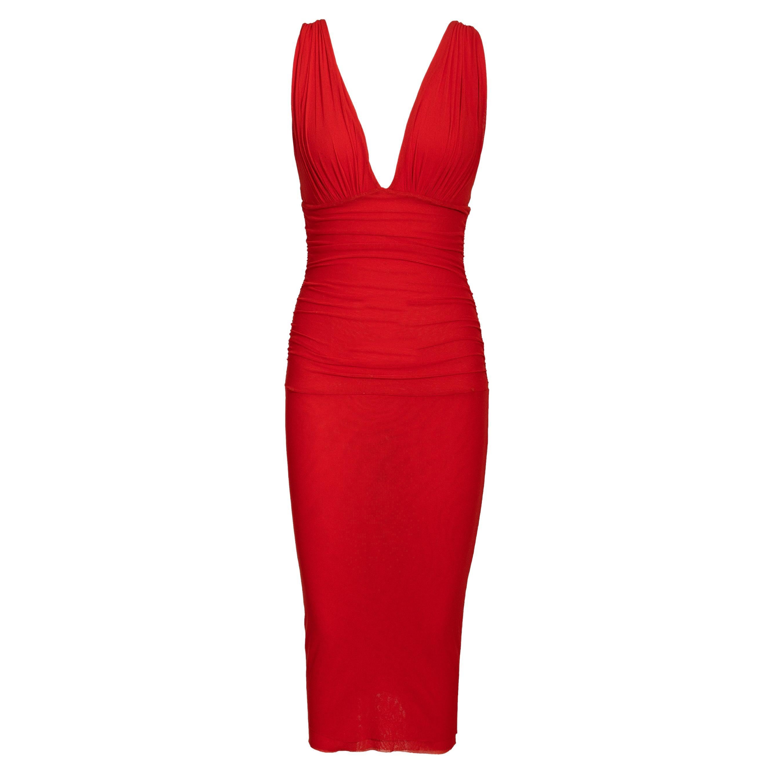 2000's Jean Paul Gaultier 'Soleil' Red Below-Knee Sleeveless Dress For Sale