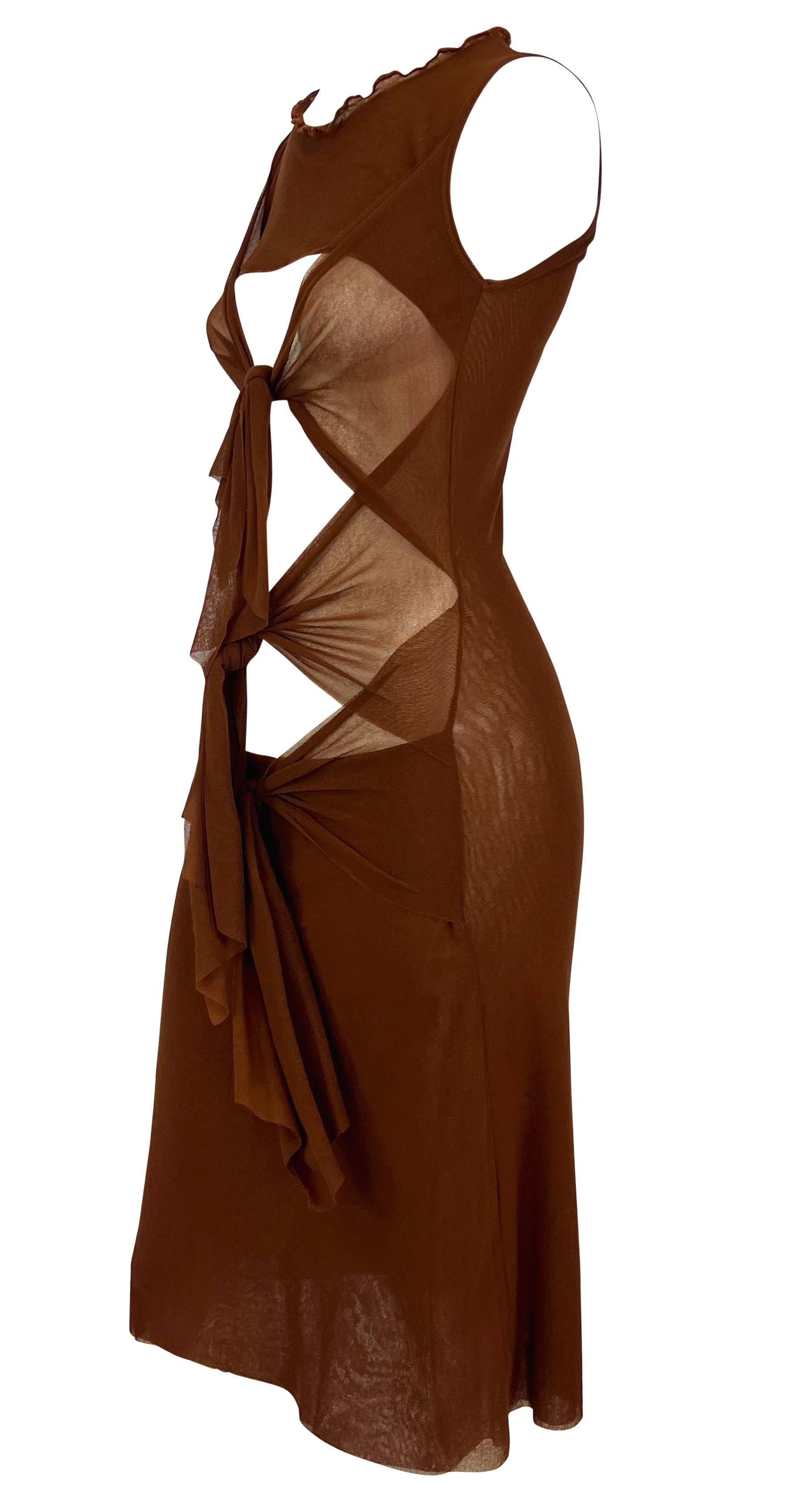 2000s Jean Paul Gaultier Soleil Vestido de tirantes marrón transparente Marrón en venta
