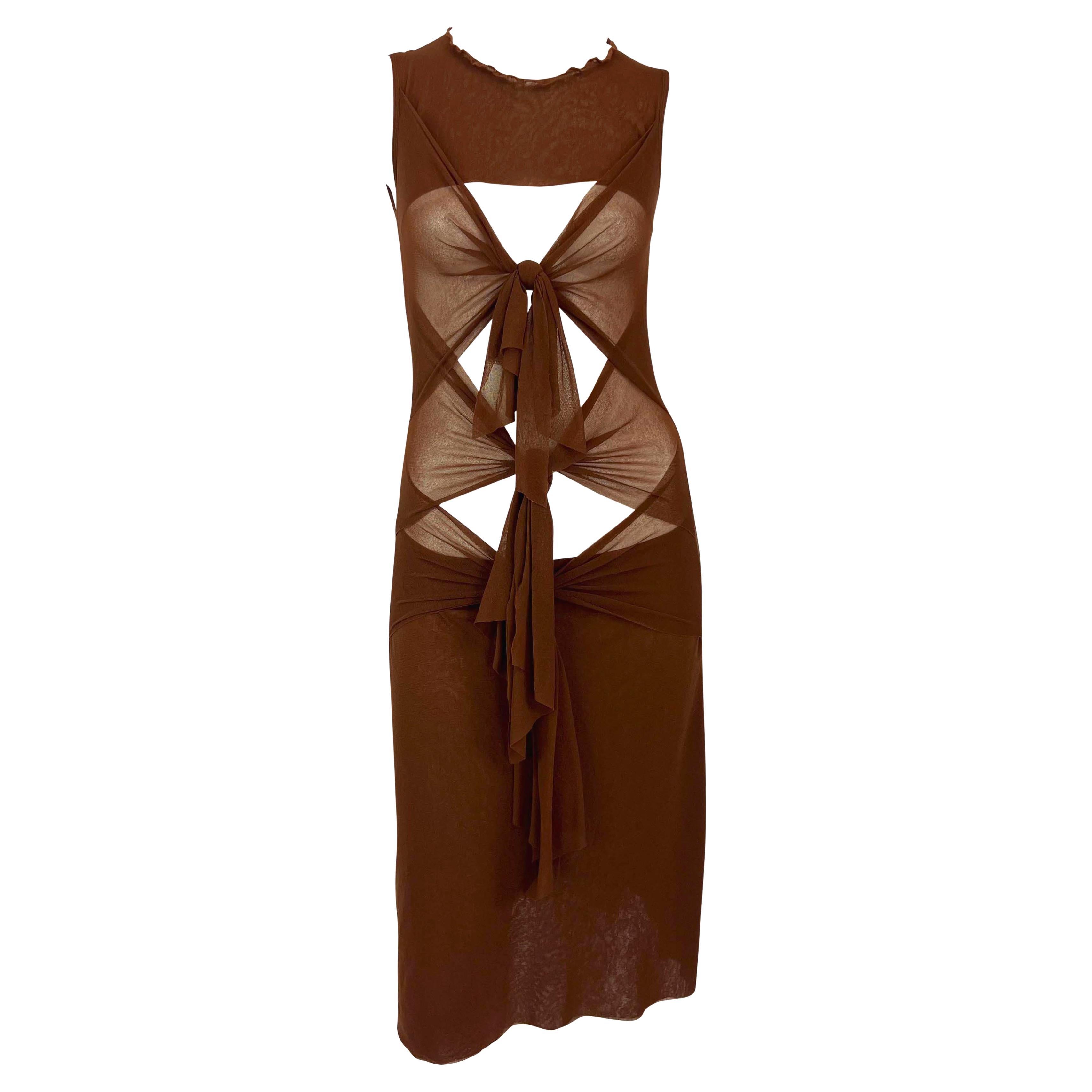 2000s Jean Paul Gaultier Soleil Vestido de tirantes marrón transparente en venta