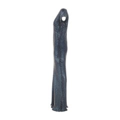2000s Jenny Packham Navy White Sequin and Beaded Column Dress